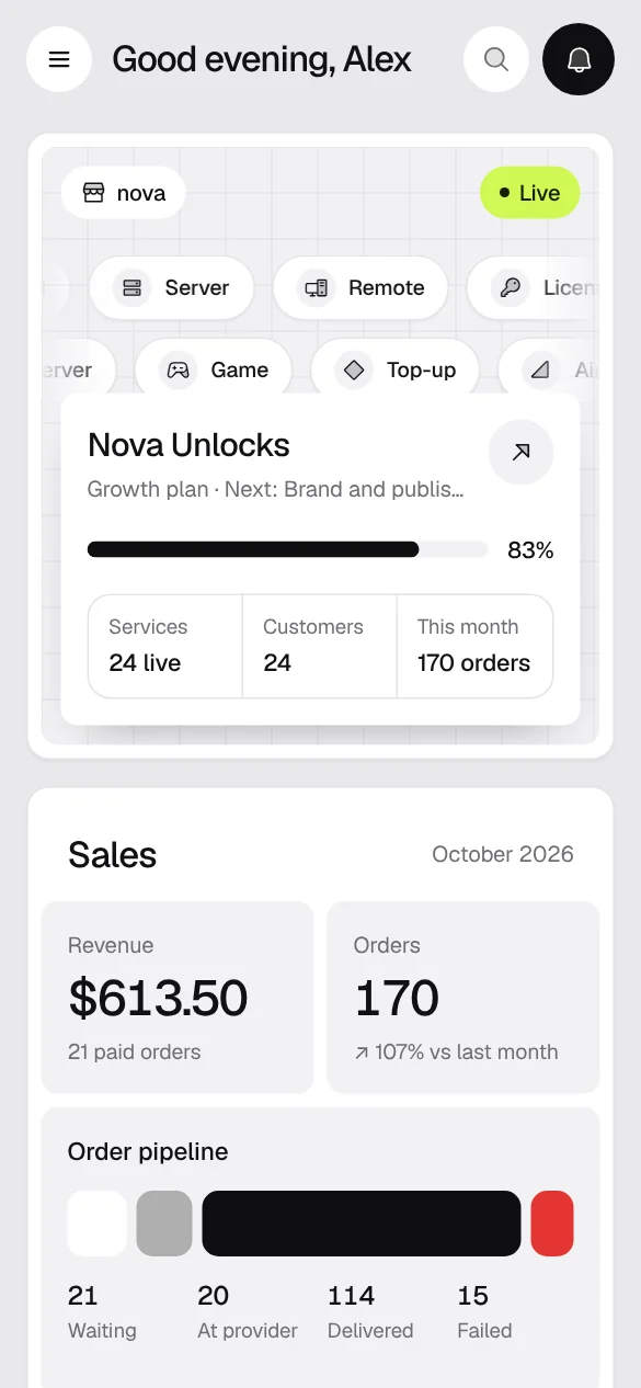 Owner dashboard on a phone
